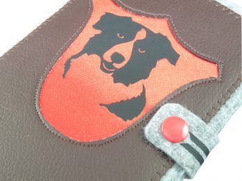 Border Collie Hundepass Hülle aus Filz und Leder, EU-Heimtierausweis für den Impfpass
