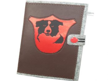 Border Collie Hundepass Hülle aus Filz und Leder, EU-Heimtierausweis für den Impfpass