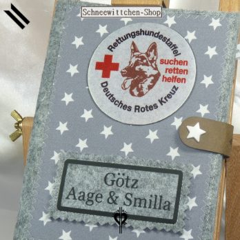 DRK Rettungshundestaffel XXL Hülle für das Dienstbuch und 3 EU-Heimtierausweise in grau