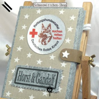 DRK Rettungshundestaffel XXL Hülle für das Dienstbuch und 3 EU-Heimtierausweise in hellbraun