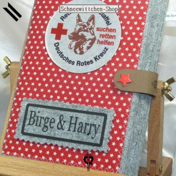 DRK Rettungshundestaffel XXL Hülle für das Dienstbuch und 3 EU-Heimtierausweise mit kleinen Sternchen in rot
