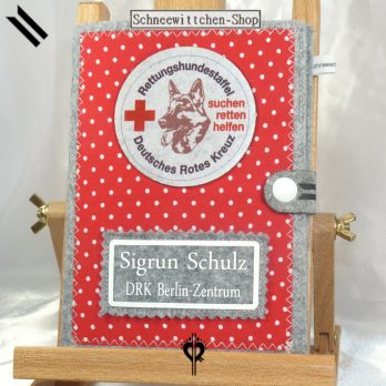 DRK Rettungshundestaffel XXL Hülle für das Dienstbuch und 3 EU-Heimtierausweise mit kleinen Punkten in rot