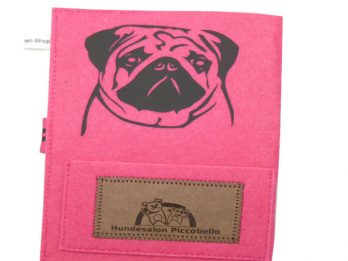 Mops Hundepass Hülle aus Filz EU-Heimtierausweis Hülle in Pink und schwarz