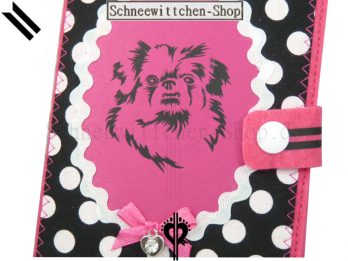 Pekingese Hundepass Hülle aus Filz in Pink und Schwarz  EU-Heimtierausweis Hülle für Impfpass